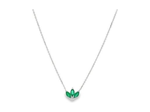 18K White Gold Emerald Trio Necklace with Natural Diamonds